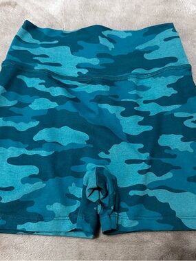 Bombshell Sportswear Teal Camo High-Waist Shorts